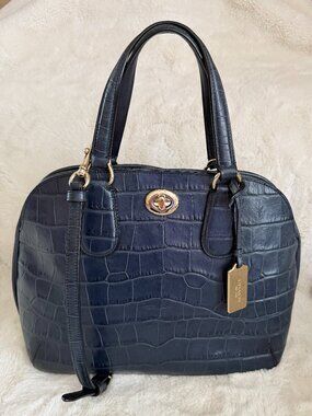 Coach Prince Street Satchel Navy Leather Crocodile-Embossed Crossbody/Handbag